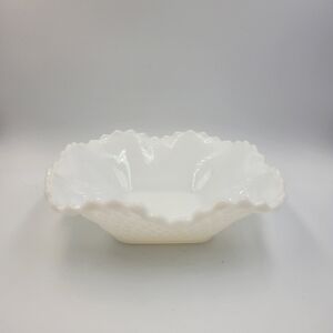 Vintage Hazel Atlas Ruffled Milk Glass Candy Dish